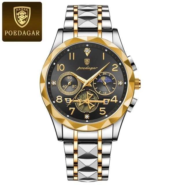 POEDAGAR Watch for Men 972 Luxury Steel Band Man Quartz Wrist Watch Waterproof Luminous Chronograph Men's Watches Reloj Clock