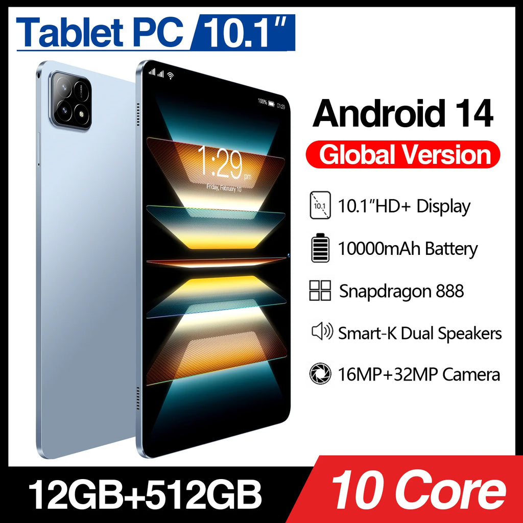 Pad6S 10.1-Inch Quad Core Android Tablet PC with 4G Network 12GB Memory Capacitive Front Phone HD Display Resolution