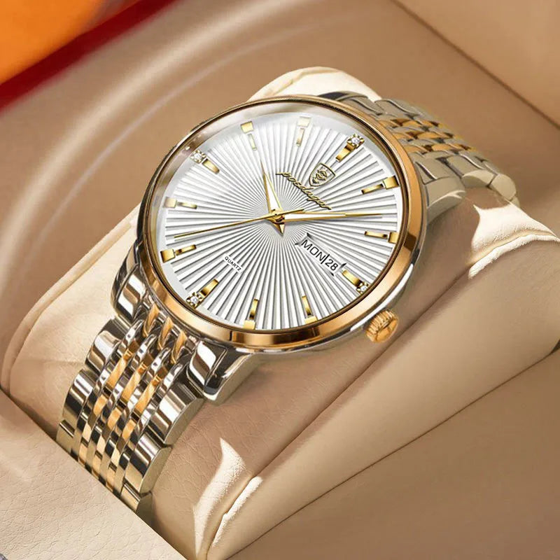 Luxury POEDAGAR 994 Men Watch Business Men's Watches Waterproof Luminous Day Week Stainless Steel Quartz Wristwatches Man Reloj