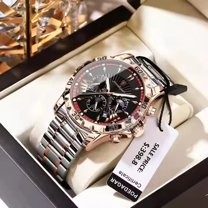 POEDAGAR 968 Sports Watch Men Quartz Waterproof Luminous Date Chronograph Men's Watches Stainless Steel Man Watch Male Clock