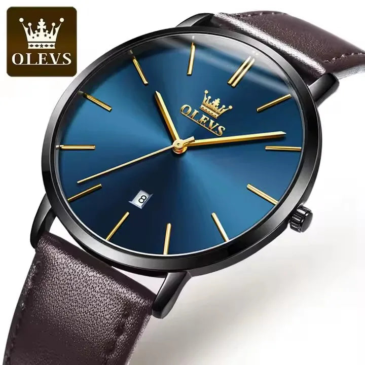 OLEVS 5869 Men's Watches Leather Strap Waterproof Auto Date Man Watch Fashion Simplicity Ultra Thin Quartz Wrist Watch for Men