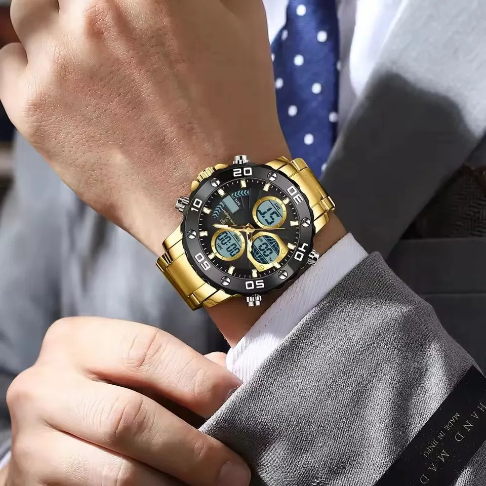 POEDAGAR Classic Men Clock Waterproof Luminous LED Date Week Chronograph Man Watch Dual Digital Display Quartz Men's Watches