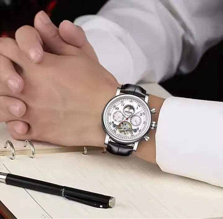 KINYUED J082 Hot Sale Automatic Mechanical Movement Wristwatch Waterproof Leather Strap Men's Watches for Men Montre Homme Reloj