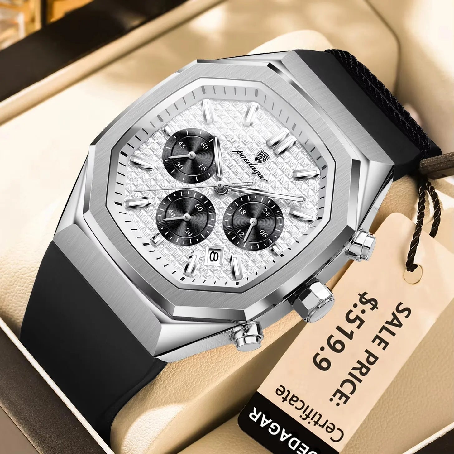 POEDAGAR 893 Luxury Watch Male Soft Silicone Strap Sports Man Wrist Waterproof Luminous Chronograph Date Quartz Men's Watches