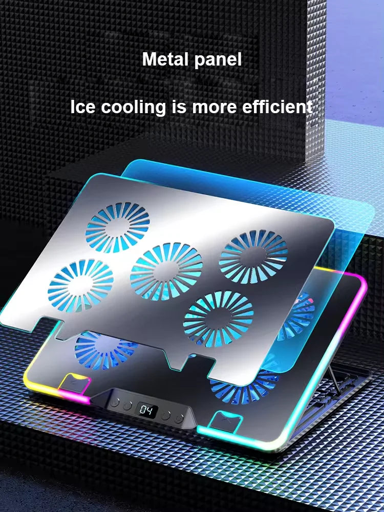 2026 New Hot Seller Metal RGB Light Gaming Effect Air-Cooled Five Fans Folding Laptop Cooler Stand High Performance 17'' Stock