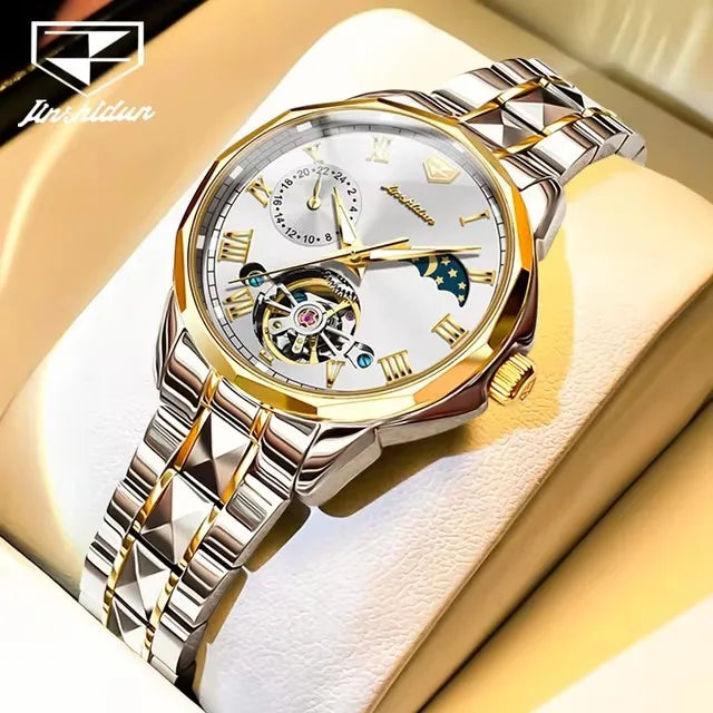 Jsdun 8937 Tungsten and Stainless Steel Wristwatch Moon Phase Automatic Movement Fashion Mechanical Watch Ladies Women's Watches
