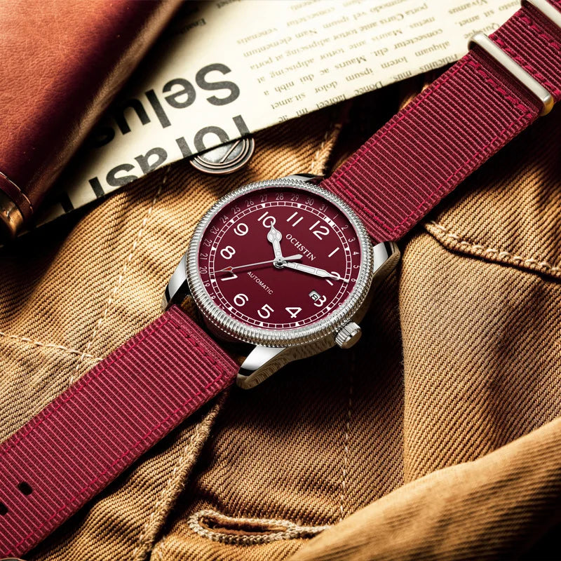OCHSTIN 7006 GA7006 Nylon Band Genuine Leather Clock Automatic Business Luminous Hands Dial Mechanical Men's Watches Relogio