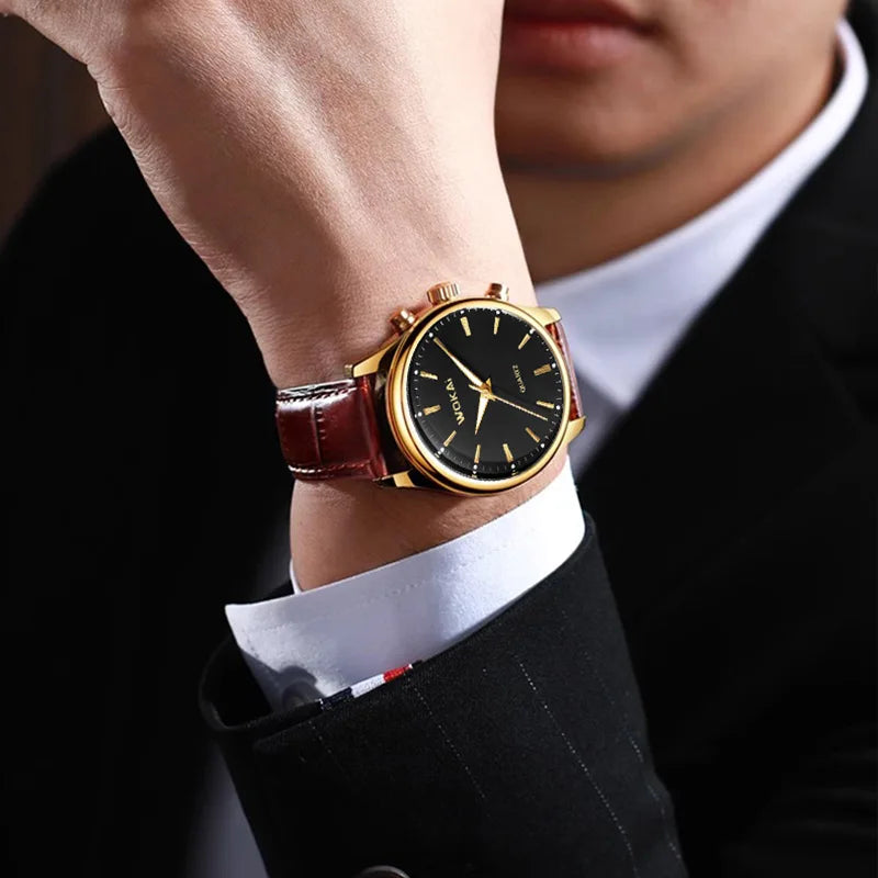 Wokai 8018 New Arrive Fashion Business Watch Men's Watches Casual Leather Band Quartz Luxury Wristwatches Men Clock Relogio