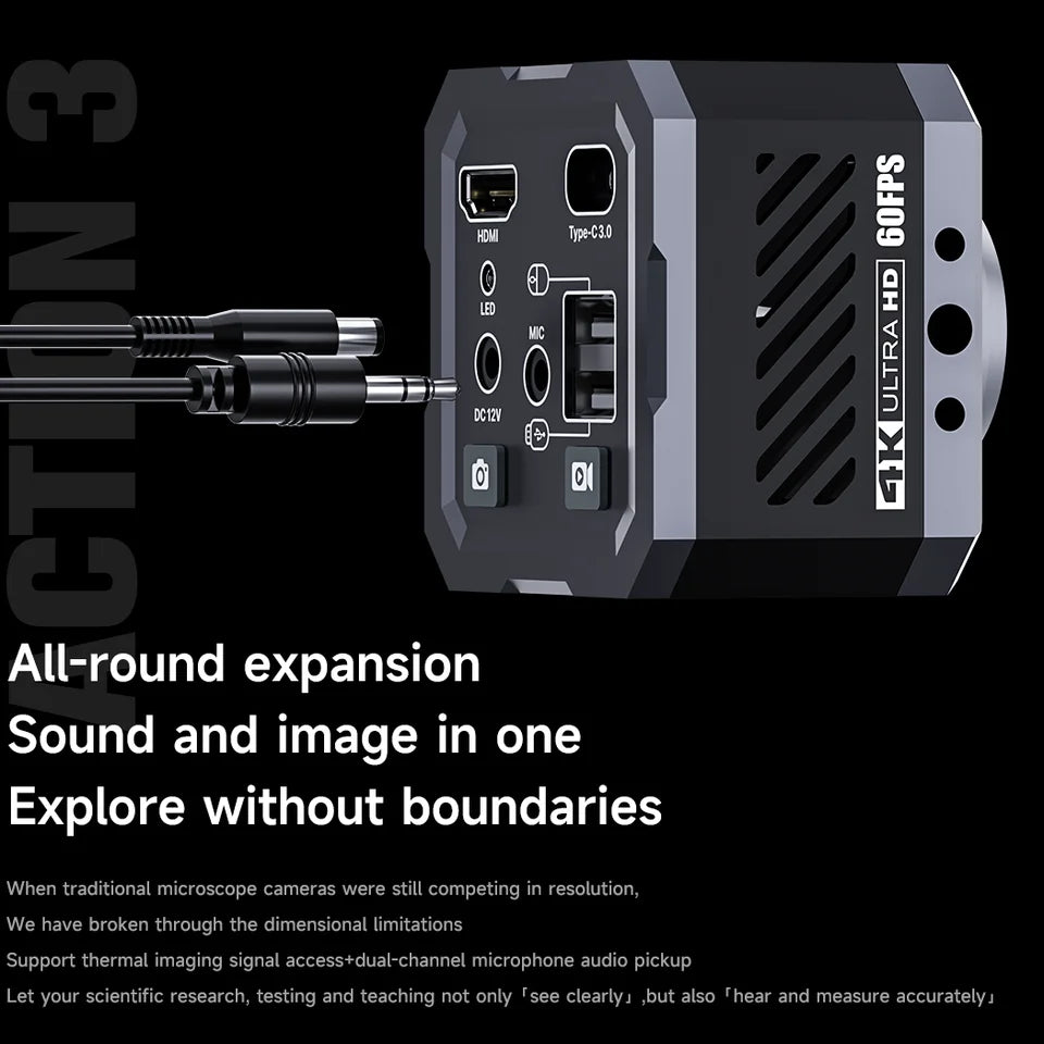 MECHANIC Action3 HD 1080P 4K 60FPS Microscope Industrial Camera HDMI/USB Output Optical Thermal Imaging Expansion IMX678 1/1.8"