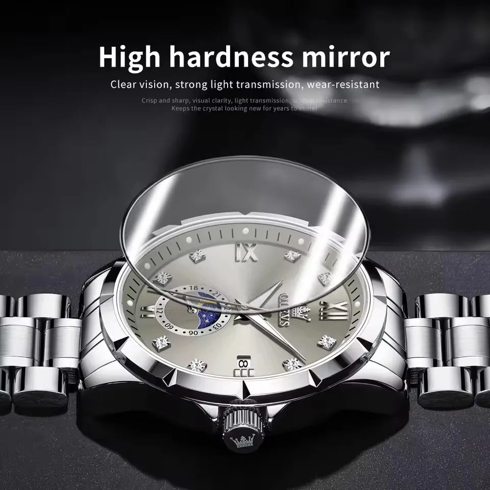 OLEVS 2956 Moon-Phase Wristwatch New Luxury Men's Watches Business Quartz Men Date Fashion Waterproof Stainless Steel Belt Watch