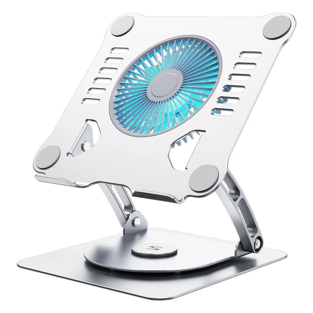 Adjustable Aluminum Laptop Stand With Cooling Fan 360 Rotation Foldable Ergonomic Laptop Holder for Office Business Gift OEM ODM