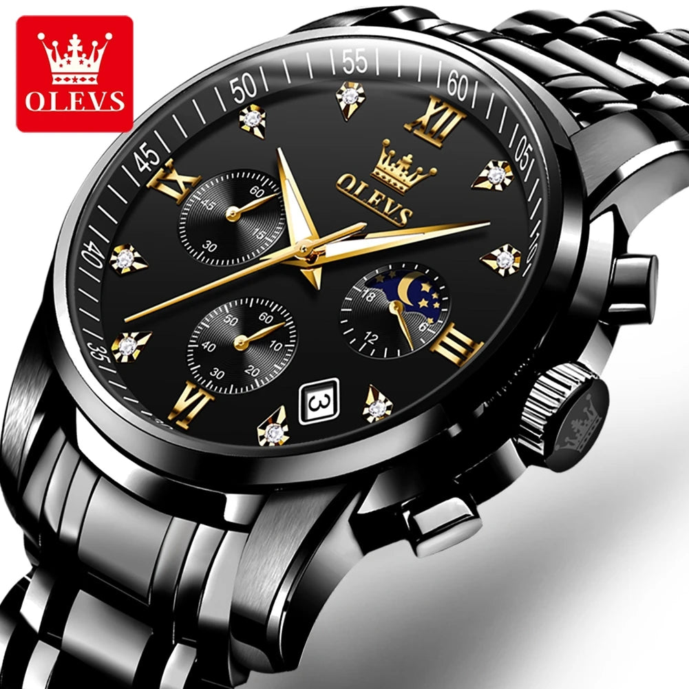 HYX Latest OLEVS 2858 Real Fashion Business Sports Style Timing Men's Watches Quartz Stainless Steel Waterproof Watch