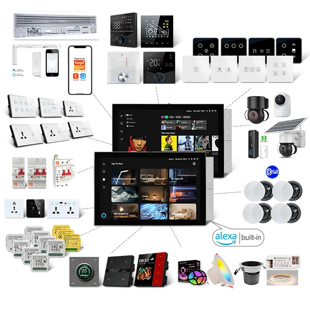 TuoAn 10 Inch Smart Home Zigbee Gateway Smart Multi Function Control System Support Alexa Voice Control 2 Gang Wall Switch