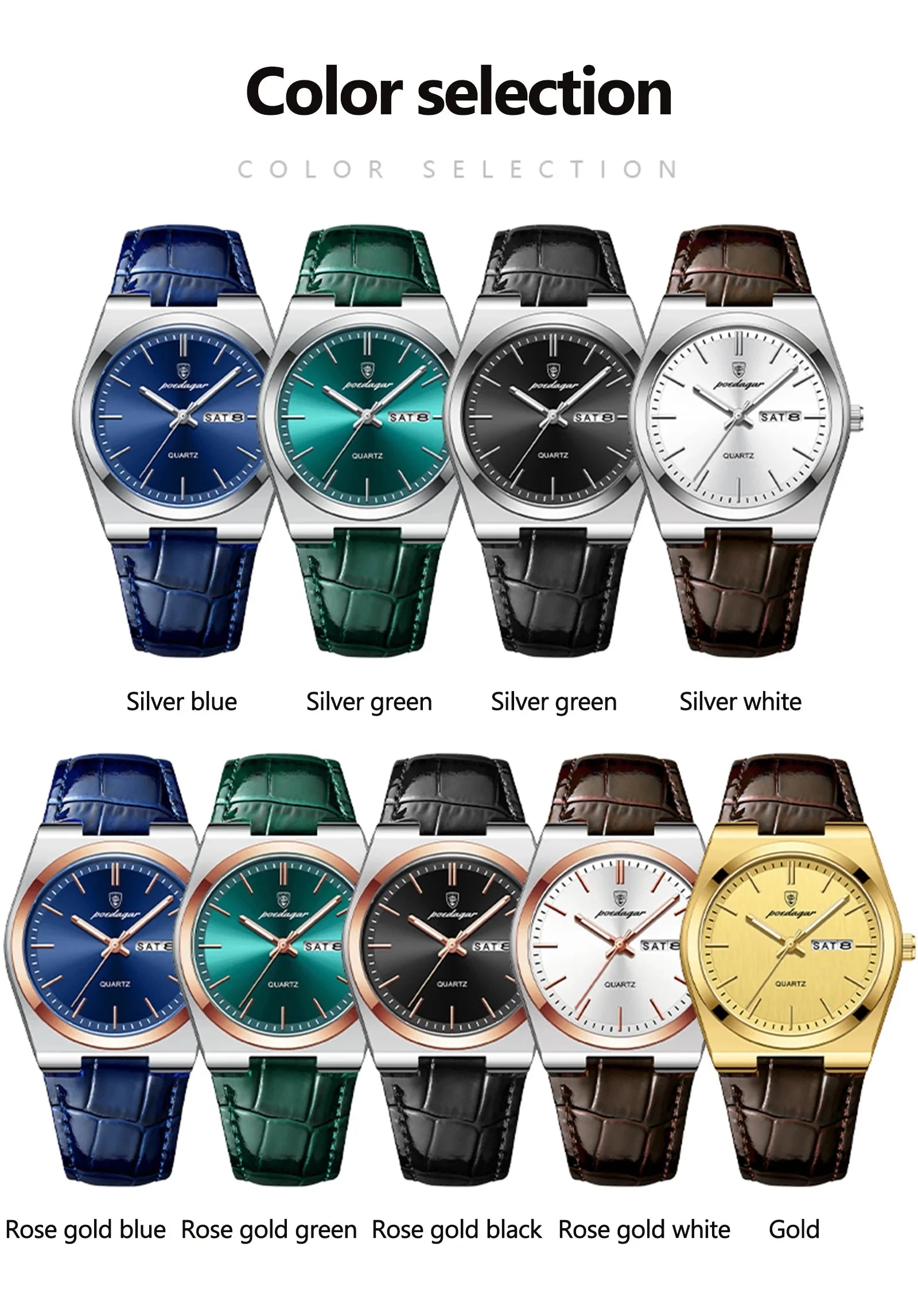 POEDAGAR 930 Luxury Watch for Man Waterproof Luminous Date Week Leather Men Watch Casual Quartz Men's Watches Male Clock