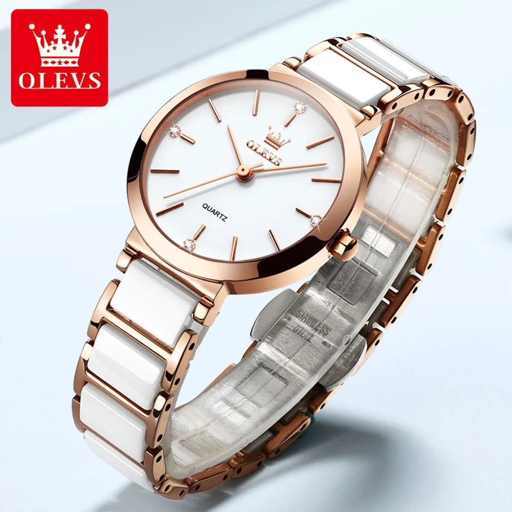 OLEVS Brand 5877 Japan Movement Fashionable Business Watch Ladies Waterproof Ceramic Women's Watches Quartz Wrist Watch