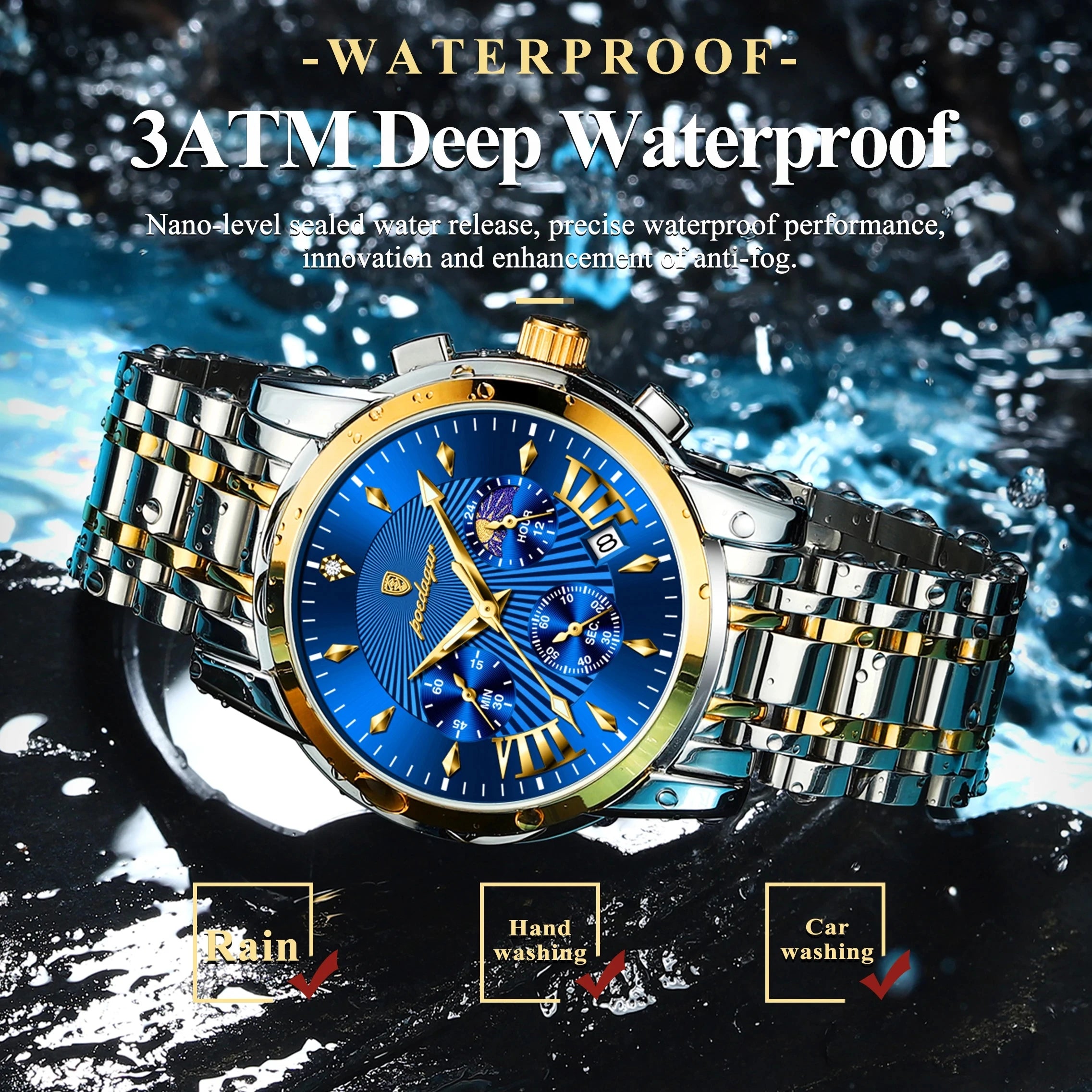 POEDAGAR 813 Fashion Men Quartz Watch Waterproof Luminous Date Chronograph Wristwatch Man Luxury Stainless Steel Men's Watches