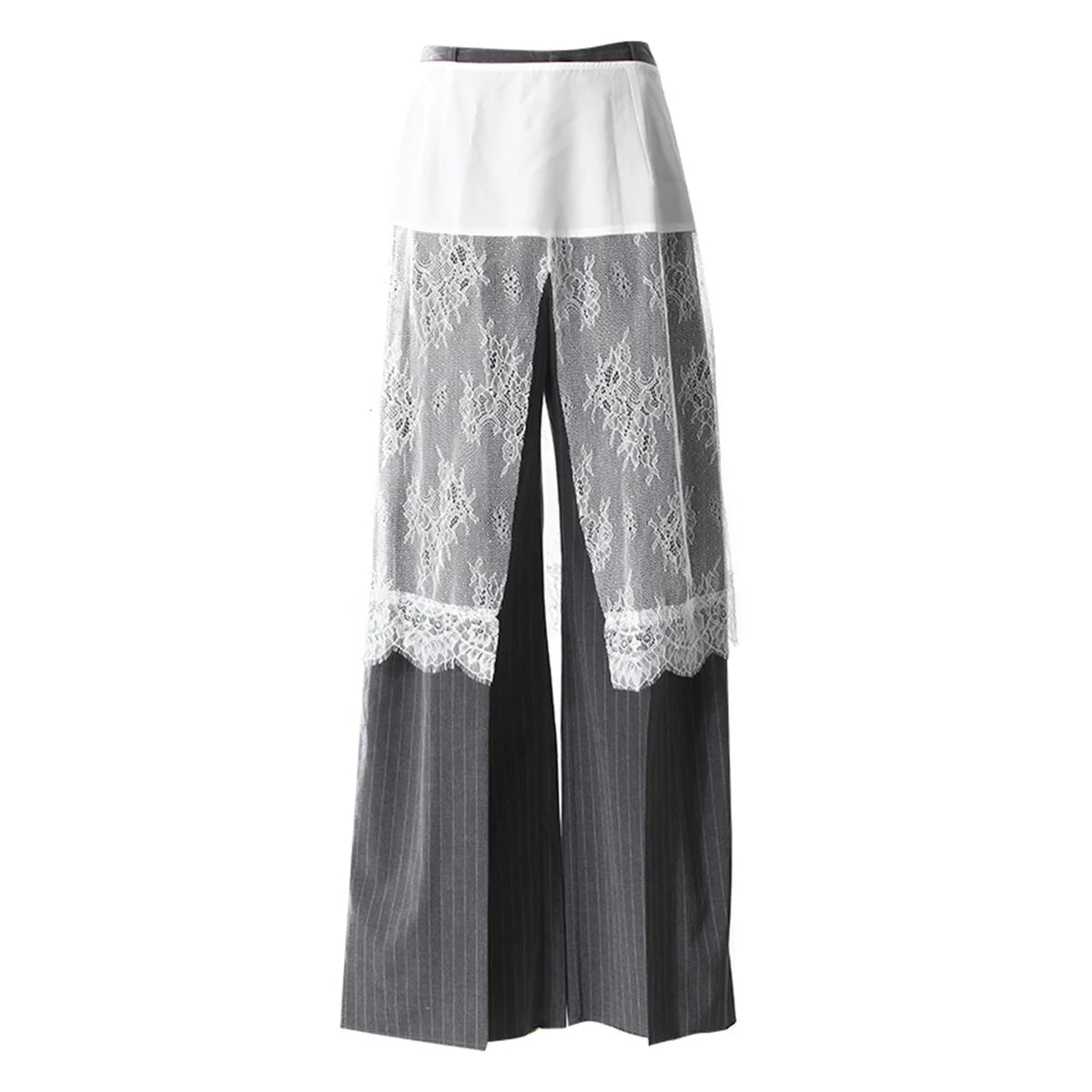 OUDINA New Unique Personality Three-piece Multi-wearing Detachable Trousers Lace Patchwork Striped Wide Leg Women's Casual Pants