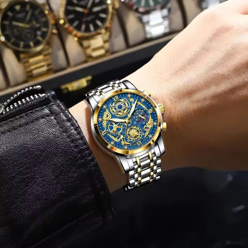 POEDAGAR Watch Luxury 984 Fashion Quartz Men's Watches Reloj High Quality Chronograph Moon Phase Dial Wristwatches Reloj Montre