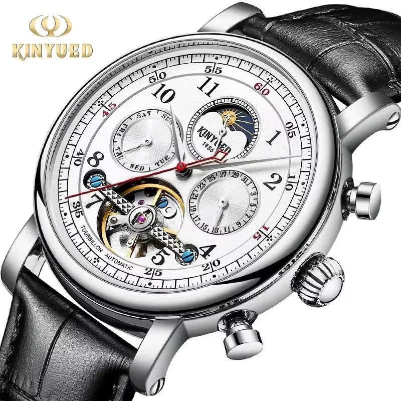 KINYUED J082 Hot Sale Automatic Mechanical Movement Wristwatch Waterproof Leather Strap Men's Watches for Men Montre Homme Reloj