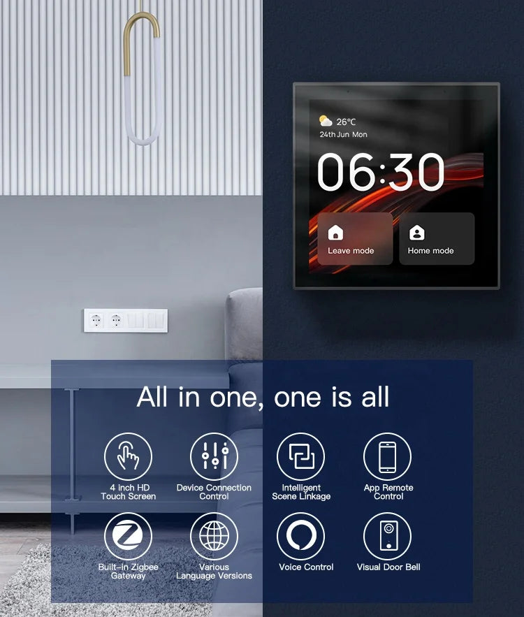 New Golden Security 4 Inch Zigbee Built-in Alexa Gateway Voice Control Smart Home Automation Control Panel Linux Gateway
