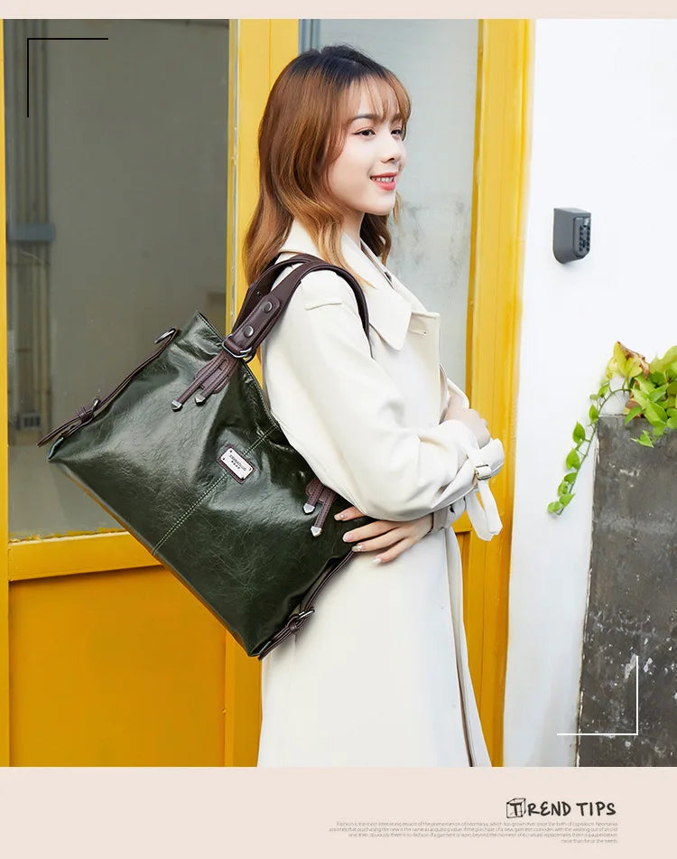 New Fashion Casual Tote Bag Women Handbags Soft Leather Shoulder Bags Vintage Big Capacity Crossbody Hand Bag for  Ladies