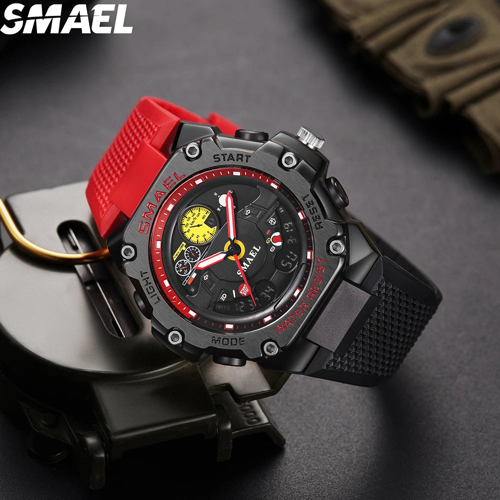 SMAEL 8092 New Design Trending Dual Time Sport Watch Analog Digital Watches for Men Alarm Luminous Calendar for Men's Watches