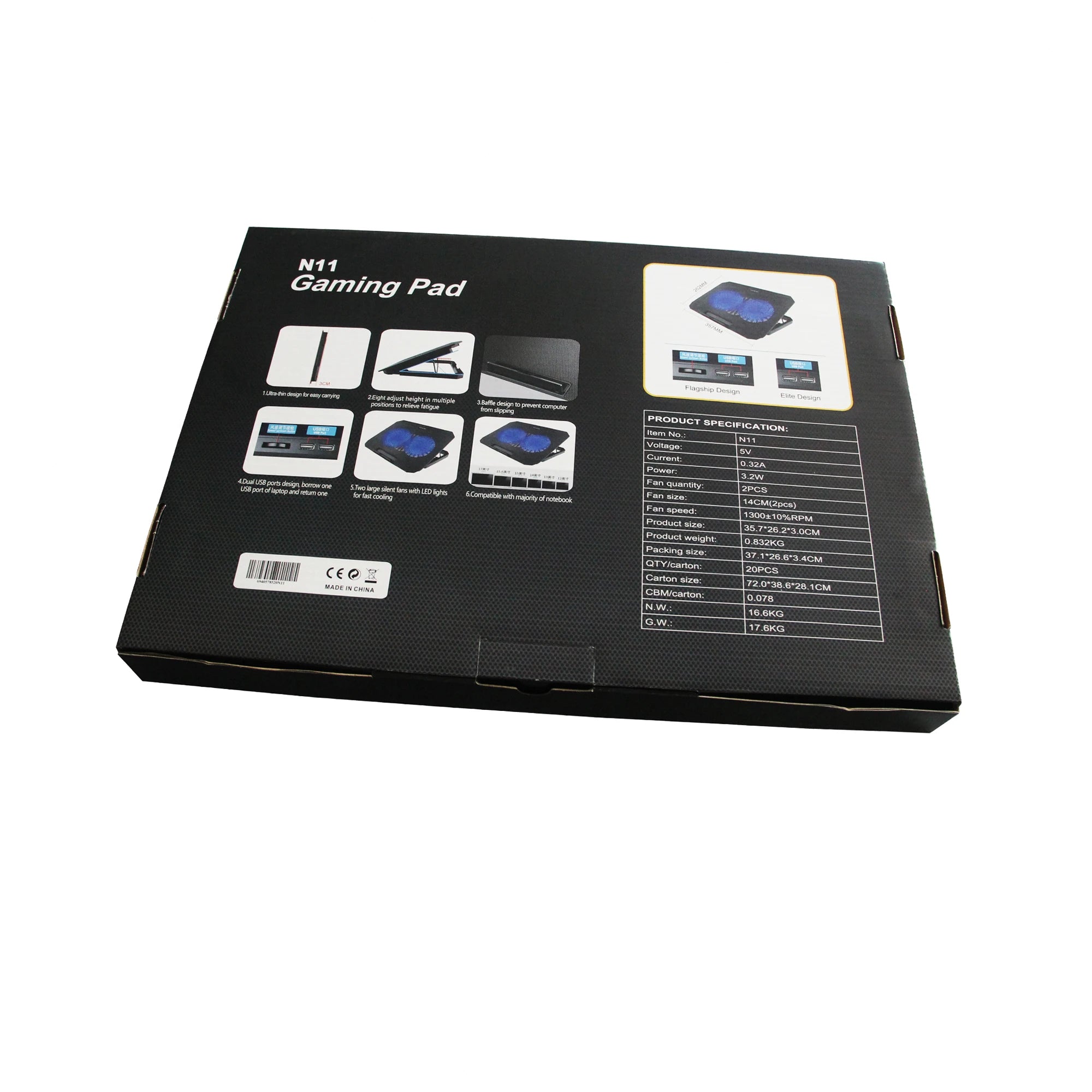 Portable Game Style Laptop Cooling Pad 2 Fans Foldable Portable Adjustable Height Dual Usb Ports Tablet Pc Stands