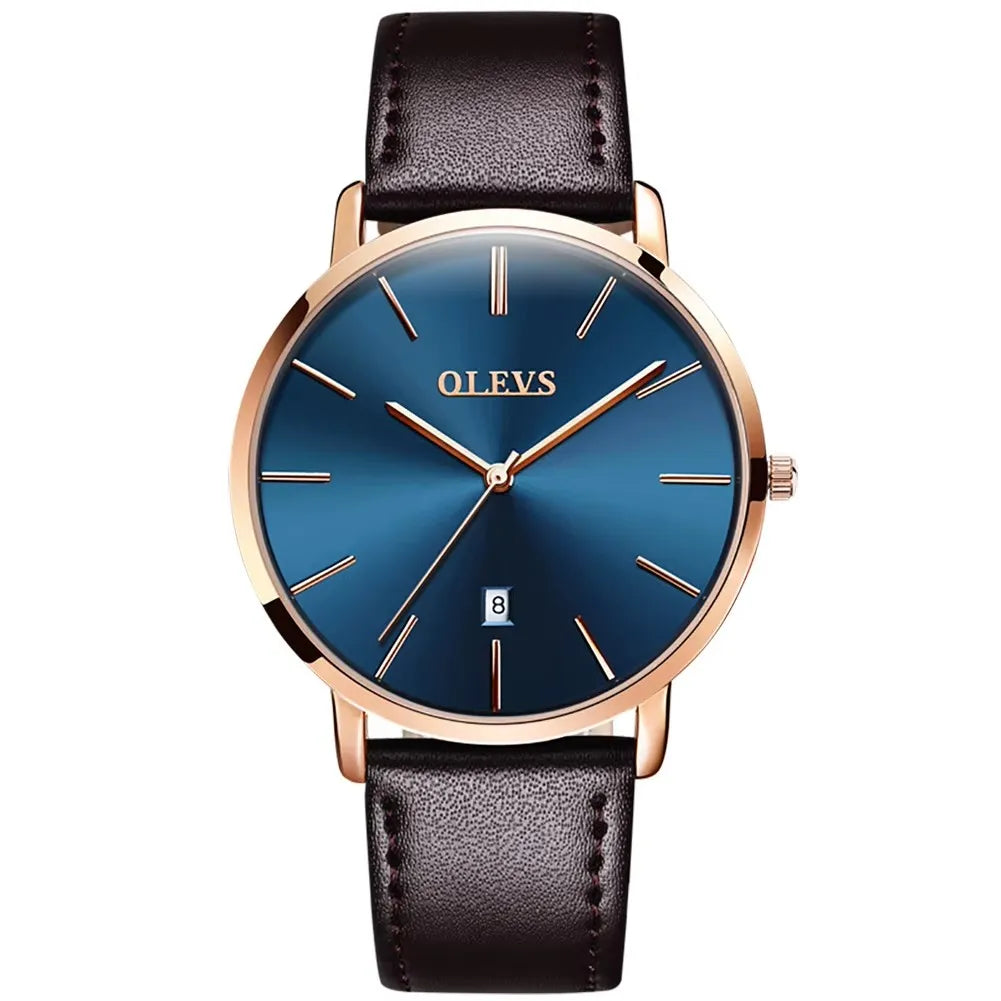 OLEVS 5869 Men's Watches Leather Strap Waterproof Auto Date Man Watch Fashion Simplicity Ultra Thin Quartz Wrist Watch for Men