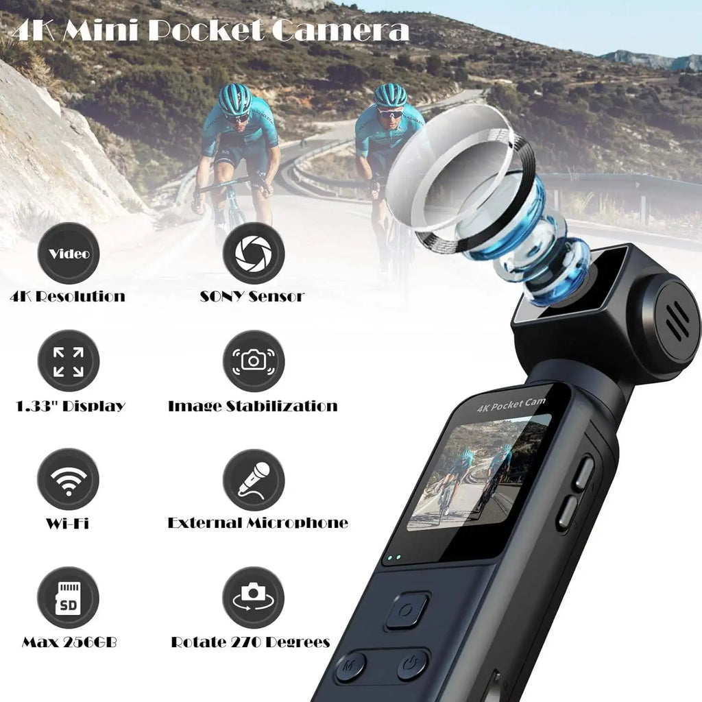 4K Sport Action Camera Built-in Memory Lightweight Screen Rotate 170° Rotation Camera Wifi Connectivity CMOS Imaging