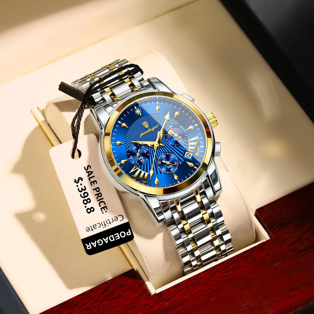 POEDAGAR 813 Fashion Men Quartz Watch Waterproof Luminous Date Chronograph Wristwatch Man Luxury Stainless Steel Men's Watches