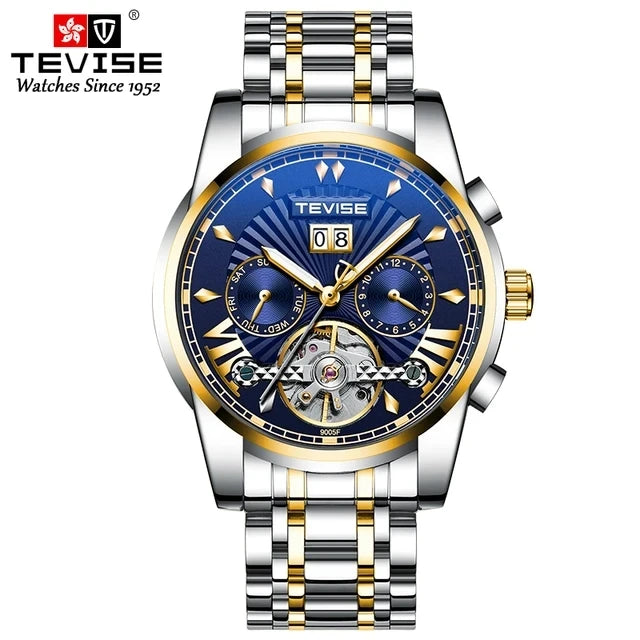 TEVISE T9005F 9005F Elegant Fashion Waterproof Stainless Steel Strap Mechanical Hollow Luminous Function Automatic Men's Watches