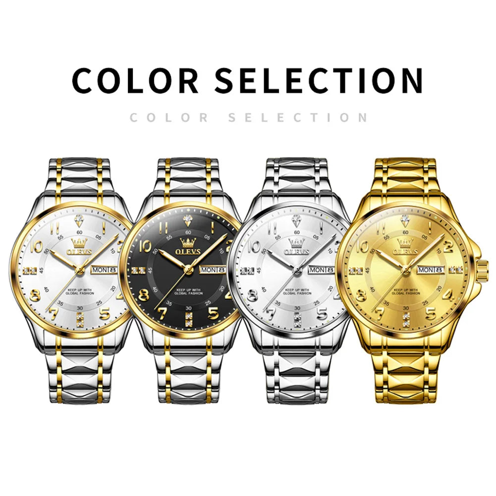 OLEVS 2910 New Luxury Quartz Watch 40mm Diamond Number Dial Men's Watches Waterproof Luminous Calendar Man Smartwatches