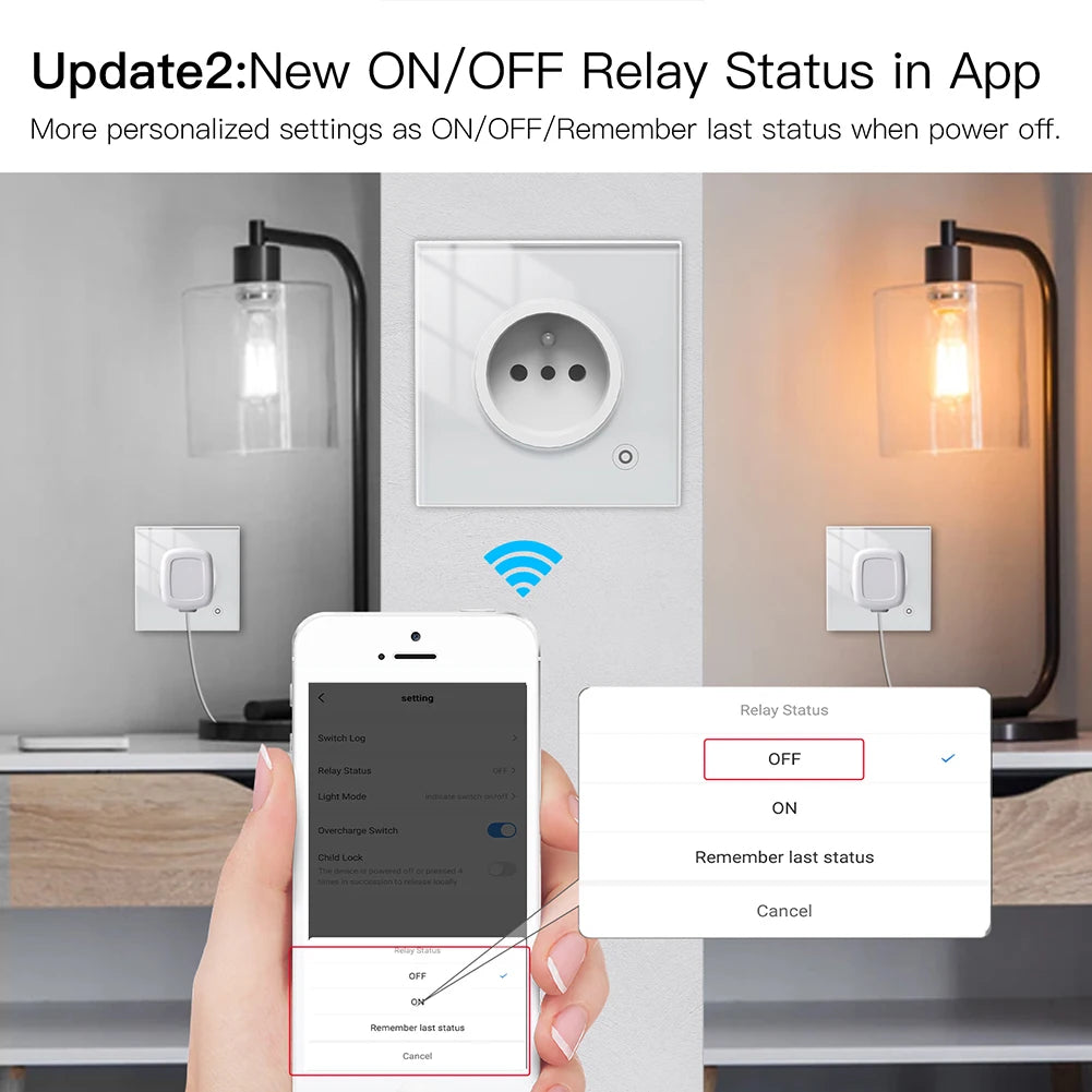 Tuya Smart Home WiFi Smart Wall Socket Glass Panel Outlet Power Monitor Extremely Soft Touch Plug Relay Status and Light Mode