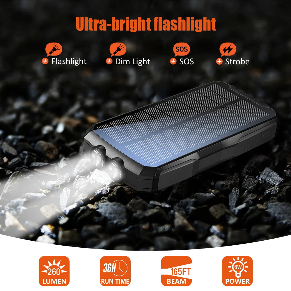 New Products 2025 Waterproof 25000mAh Outdoor Camping Hiking Rechargeable Battery Pack Charger Type-C Solar Power Bank 20000mAh