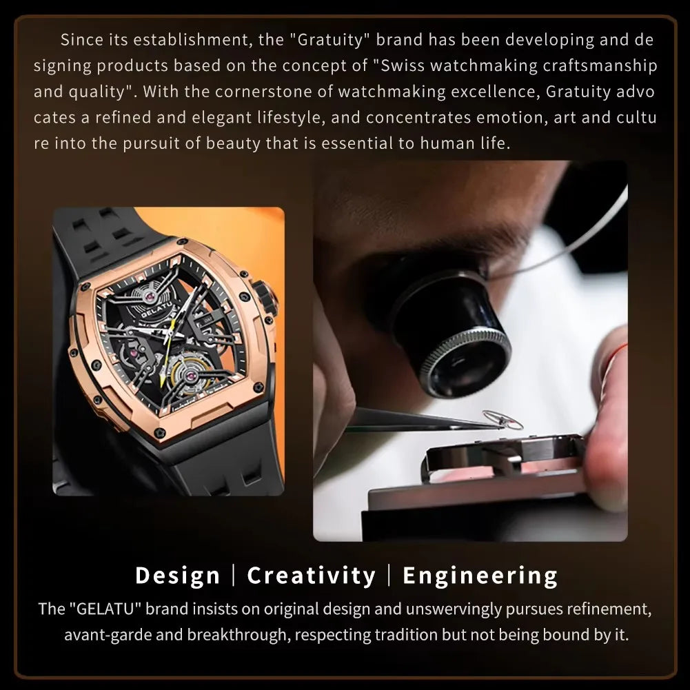 GELATU 6012 New Classic Watch Men Automatic Mechanical Waterproof Silicone Strap Wrist Watch Men Fashion Luxury Men's Watches