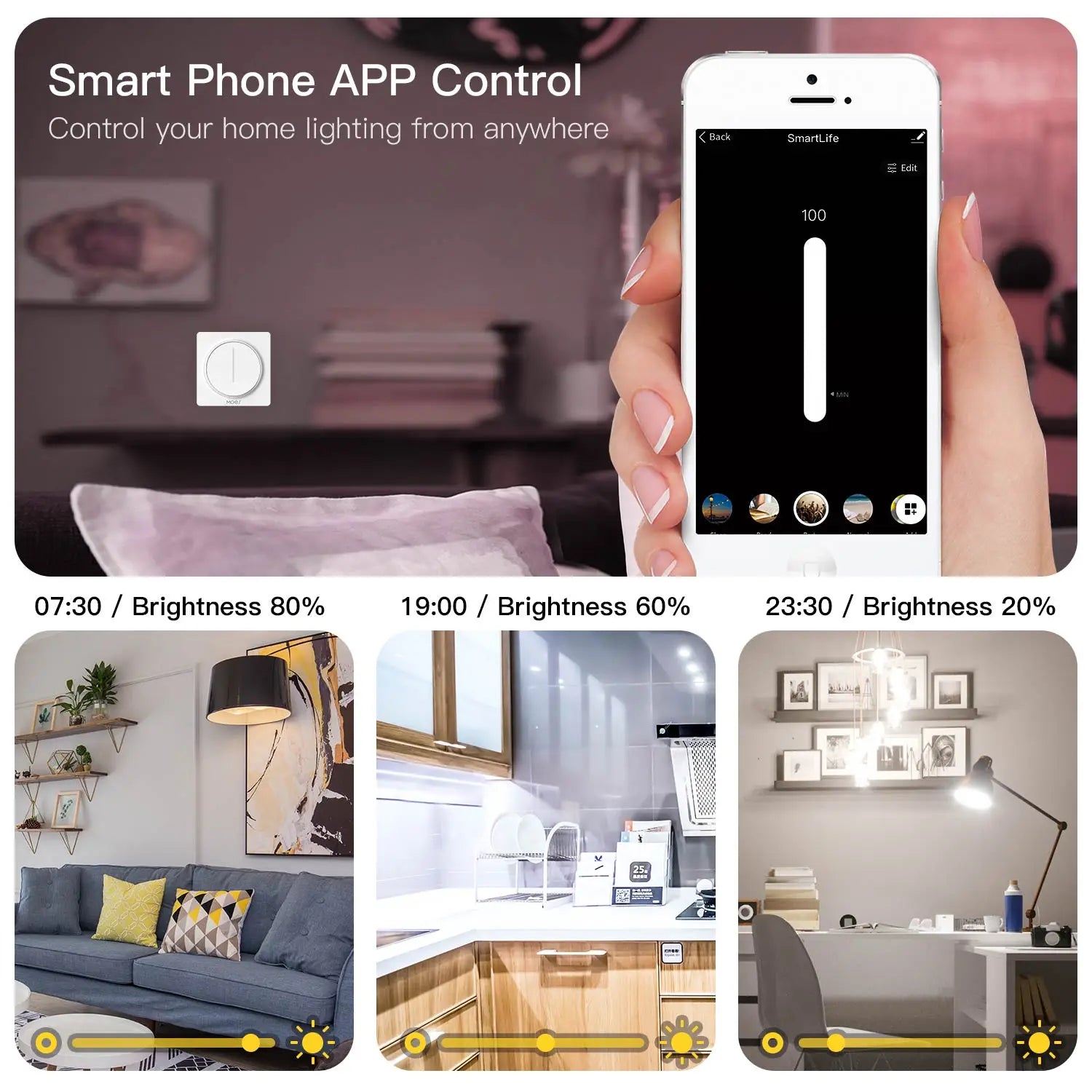 Tuya WiFi Smart Home  Touch Light Dimmer Switch Schedule Timer Brightness Memory Remote Controlled by SmartLife APP