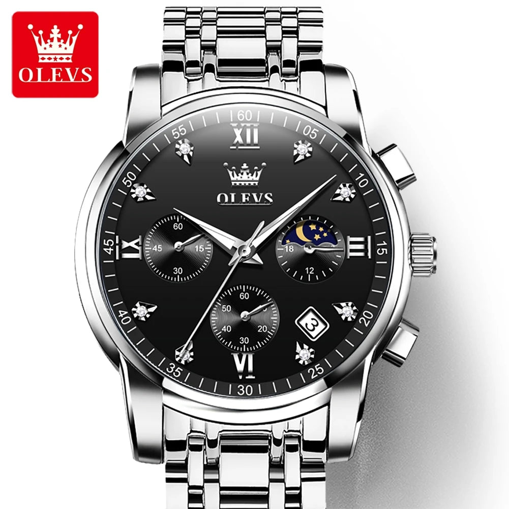 HYX Latest OLEVS 2858 Real Fashion Business Sports Style Timing Men's Watches Quartz Stainless Steel Waterproof Watch