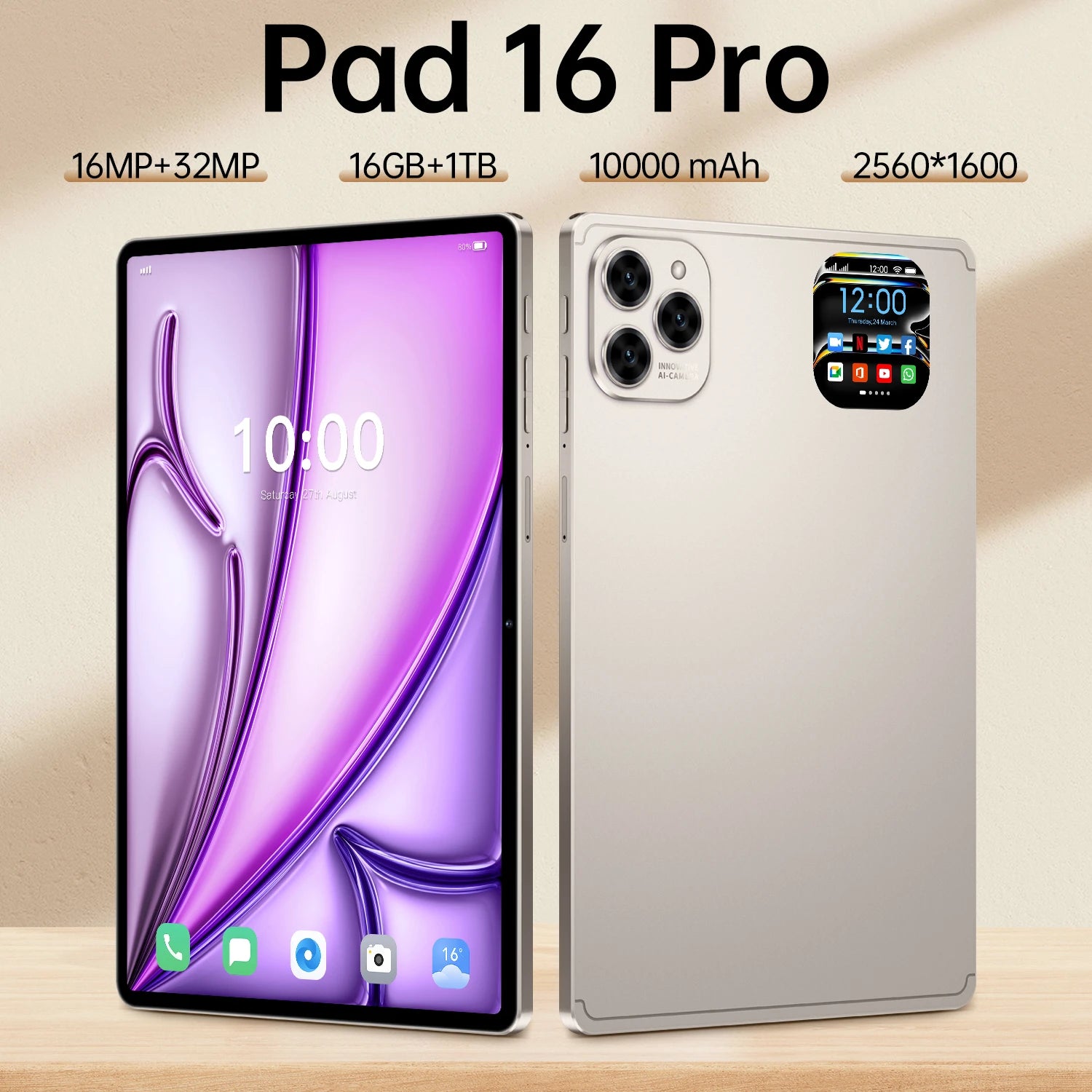 Hot-Selling 10.1" HD Octa Core Android 15 Tablet PC 16 Pro 16MP+32MP MTK 4G/5G 16GB Capacitive Screen
