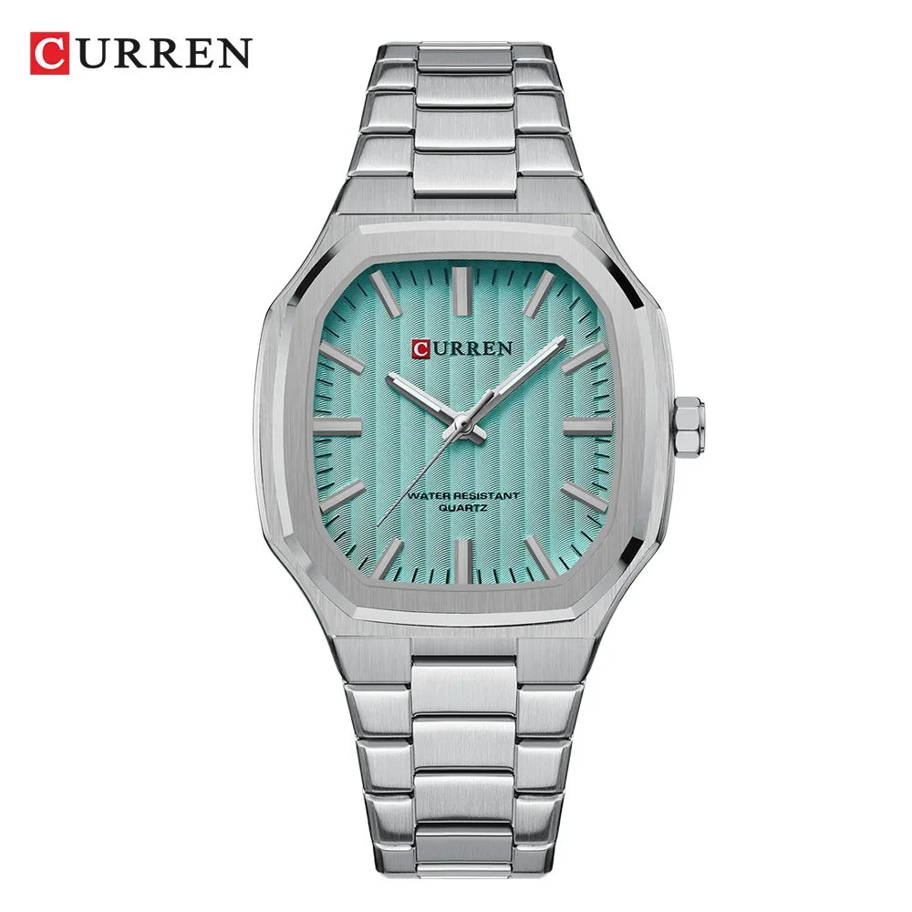 Curren 8458 Square Casual Men's Watches Stainless Steel Bracelet Simple Business Clock Luminous Hands Quartz Wristwatch for Men