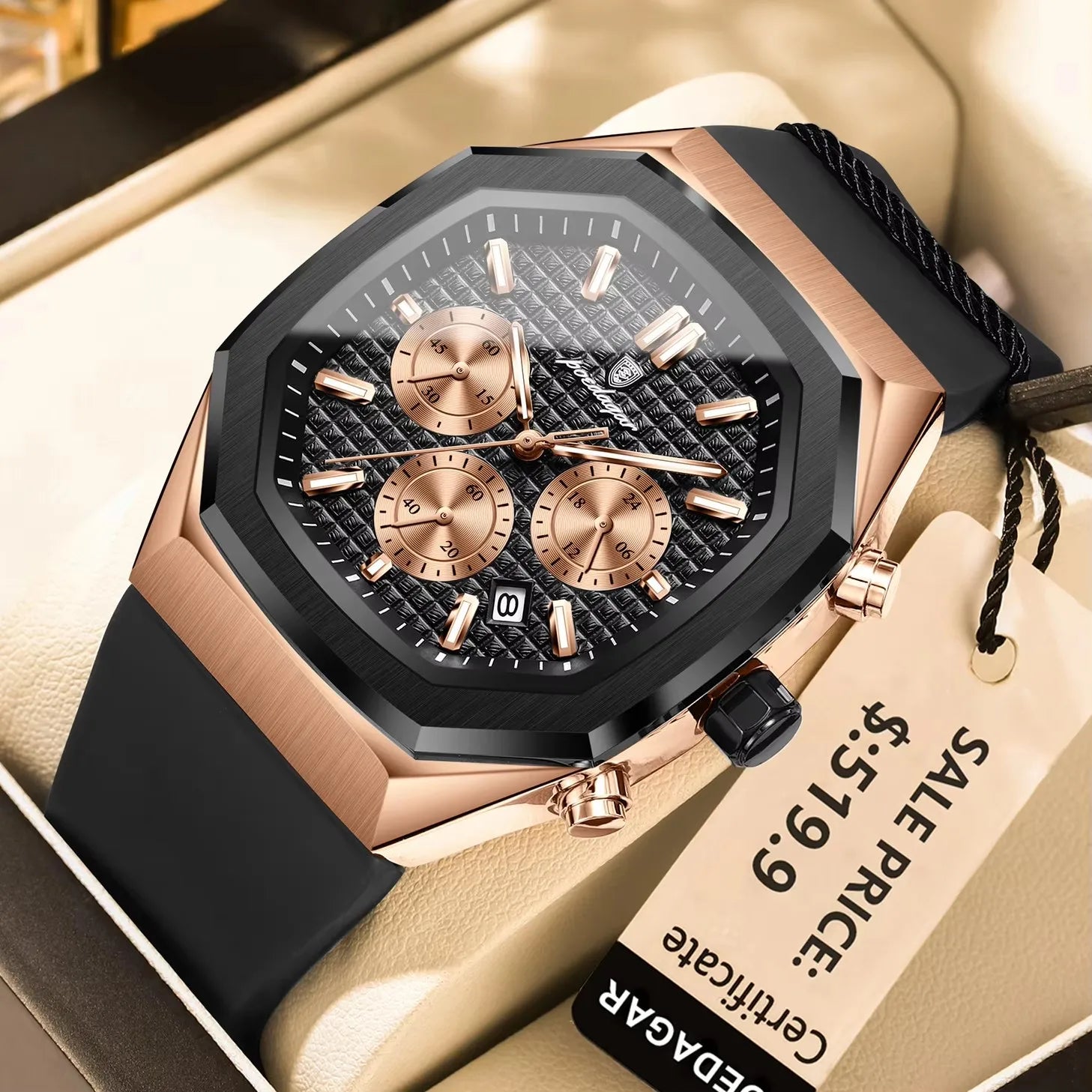 POEDAGAR 893 Sports Man Wrist Waterproof Luminous Luxury Watch Male Soft Silicone Strap Chronograph Date Quartz Men's Watches