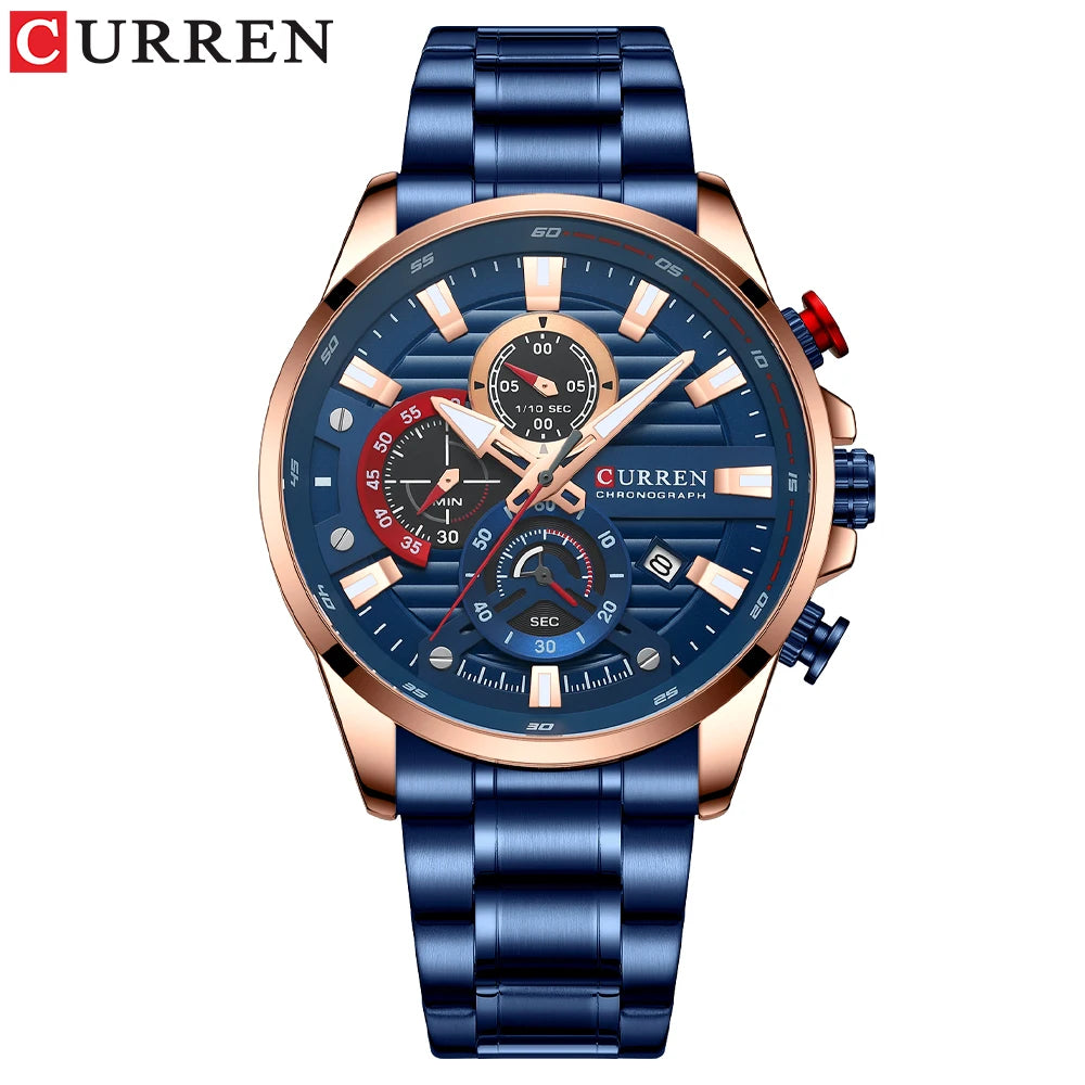 CURREN 8415 Casual Quartz Wristwatch Auto Date Clock Reloj Chronograph Fashion Stainless Steel Original Men's Watches For Male