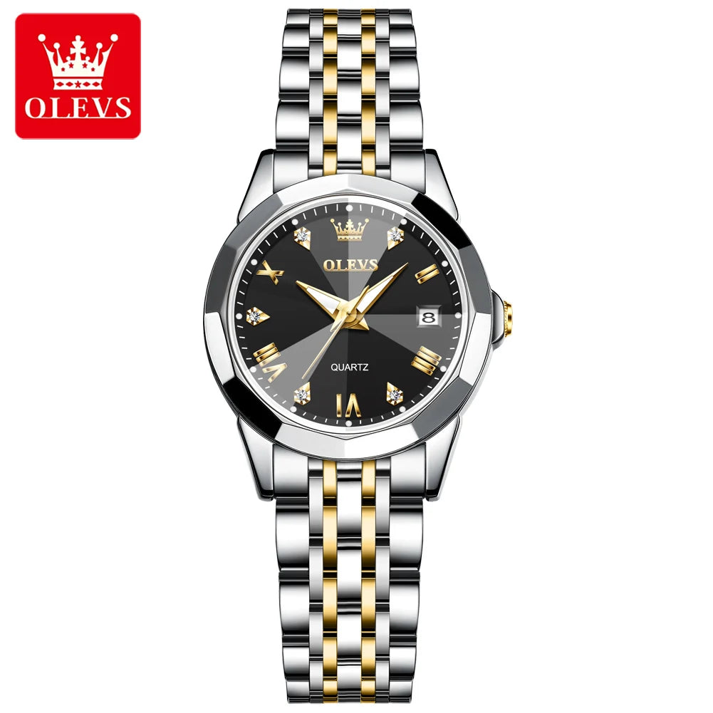 OLEVS 9931 Top Brand Women's Watches Elegant Rhombus Mirror Original Quartz Smart Ladies Wristwatch Stainless Steel Waterproof