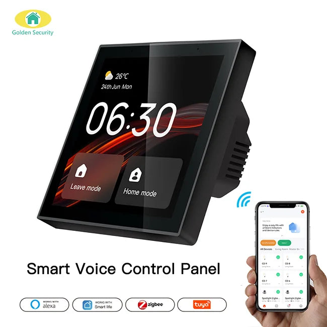 New Golden Security 4 Inch Zigbee Built-in Alexa Gateway Voice Control Smart Home Automation Control Panel Linux Gateway