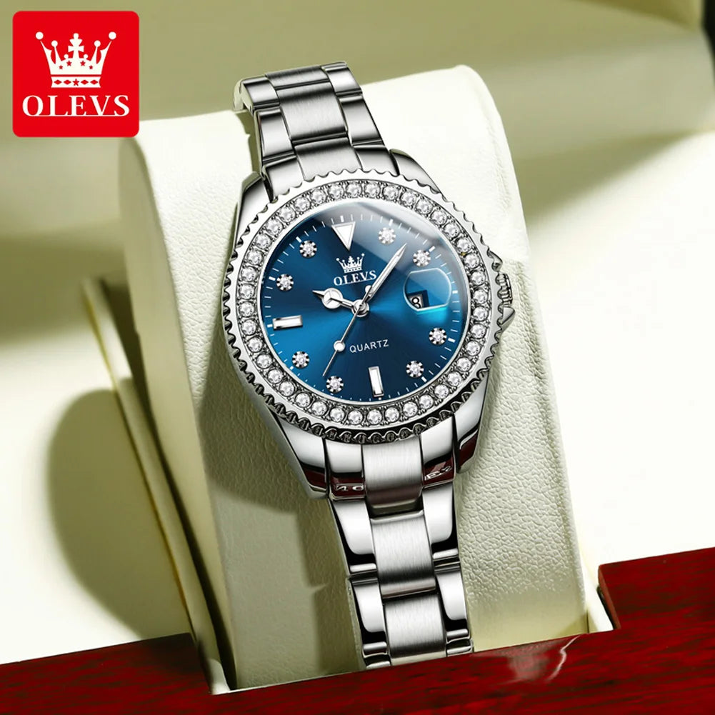 OLEVS Women's Watches Top Brand Original Quartz Ladies Waterproof Date New Arrival Luxury Diamond Wristwatch 9945
