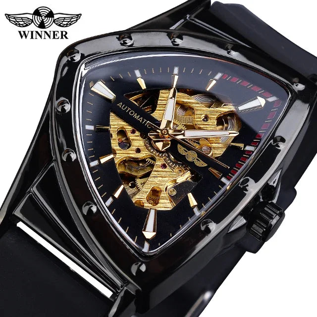 WINNER Sport Style Men's Watches Transparent Mechanical Watch Triangle Automatic   With Luminous Pointers