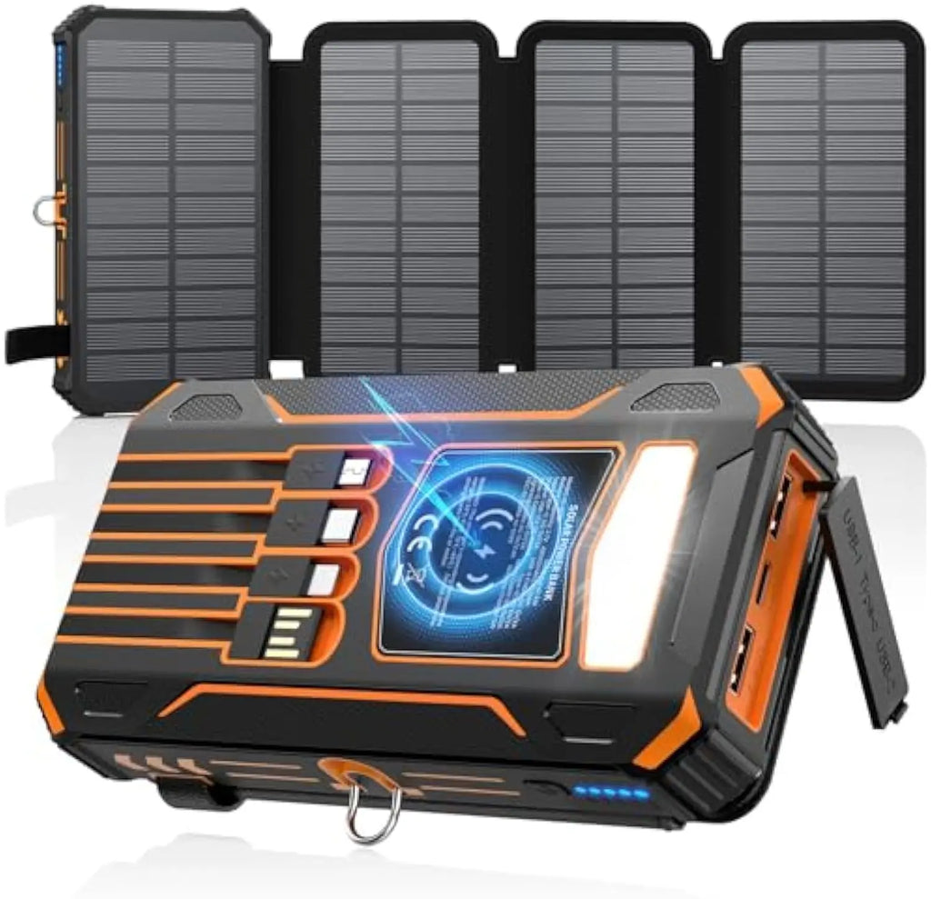 Built in Cables 20000mAh Solar Power Bank with Foldable Solar Panels PD 225W Fast Charging  for Phone and Watch