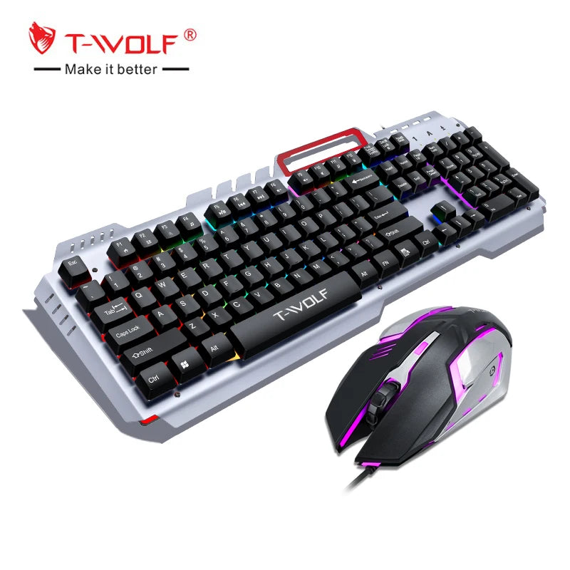 TWOLF TF600 Tastiera E Mouse Da Gaming Klavye Mouse Set Rgb Gaming Keyboard and Mouse Kit LED Backlit Keyboard Mouse for Desktop