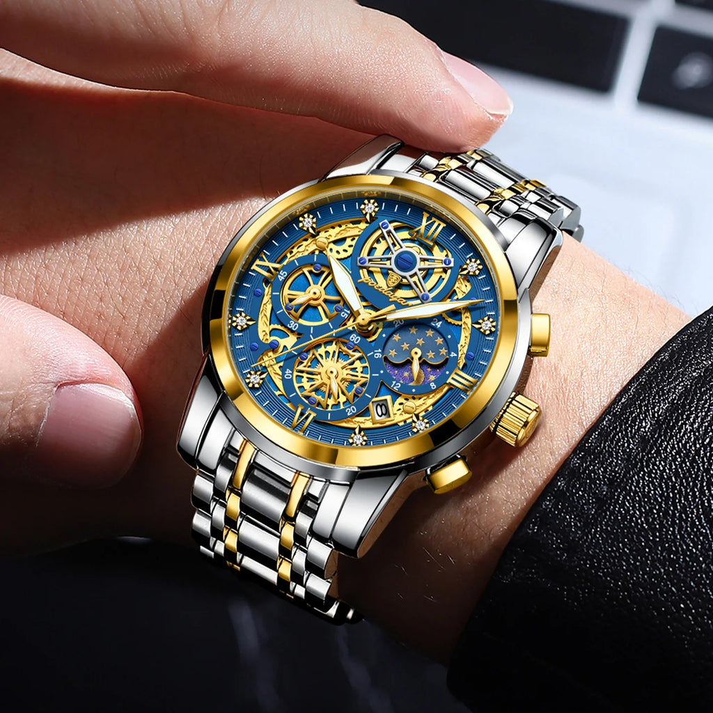 POEDAGAR 984 Luxury Fashion Watch Men Waterproof Luminous Auto Date Chronograph Japan Quartz Stainless Steel Strap Men's Watches