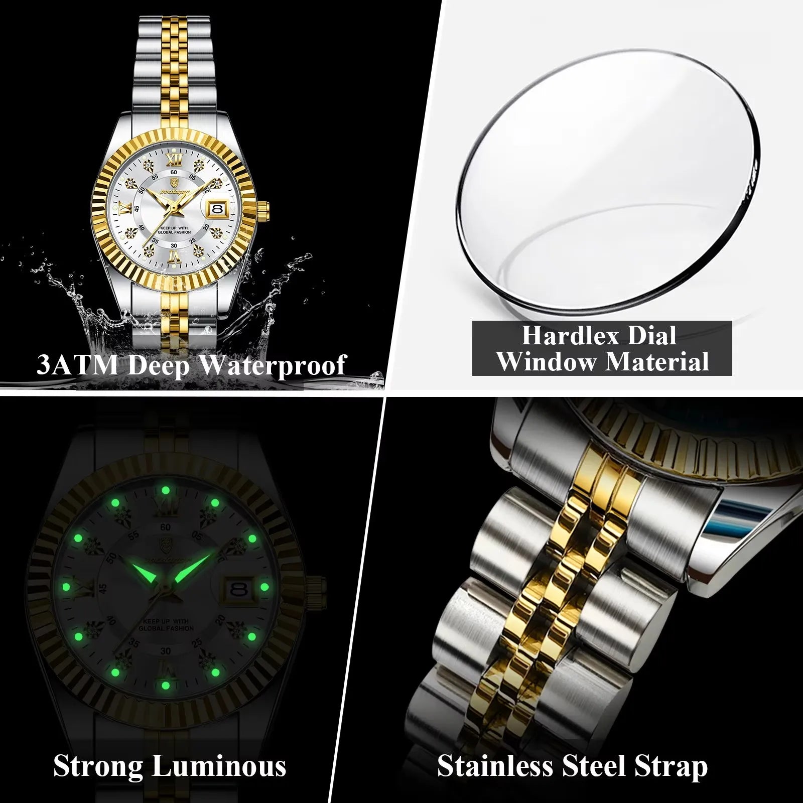 POEDAGAR 780 Luxury Elegant Watch for Women Waterproof Luminous Date Ladies Watch Stainless Steel Quartz Women's Watches Girls