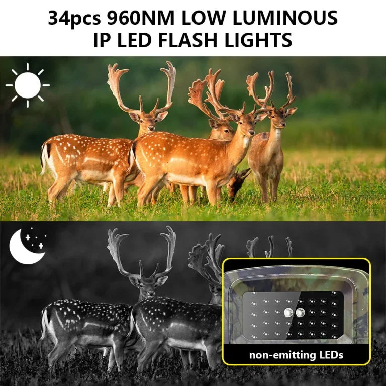 Waterproof IP66 2.7K Full HD 58MP CMOS Sensor Hunting Camera with Wide Angle Night Vision and Infrared Tracking